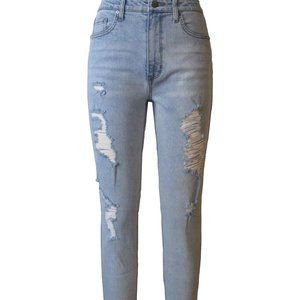 Tinseltown Juniors' High Rise Distressed Mom Jeans